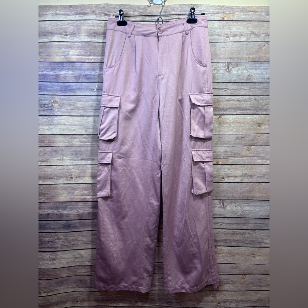 Isalis Silk Cargo Pants Pink Double Pockets Size 28